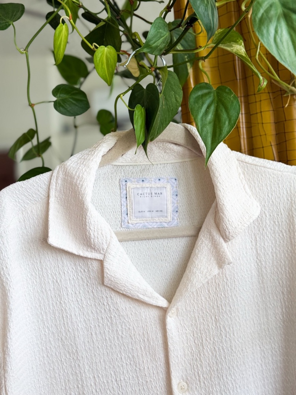 Cactus Light Cream Textured Camp-Collar Shirt